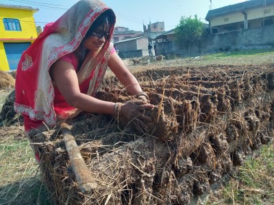 प्रचण्ड गर्मीमा ‘गुइँठा’ बनाउँदै महोत्तरीका गृहिणी   